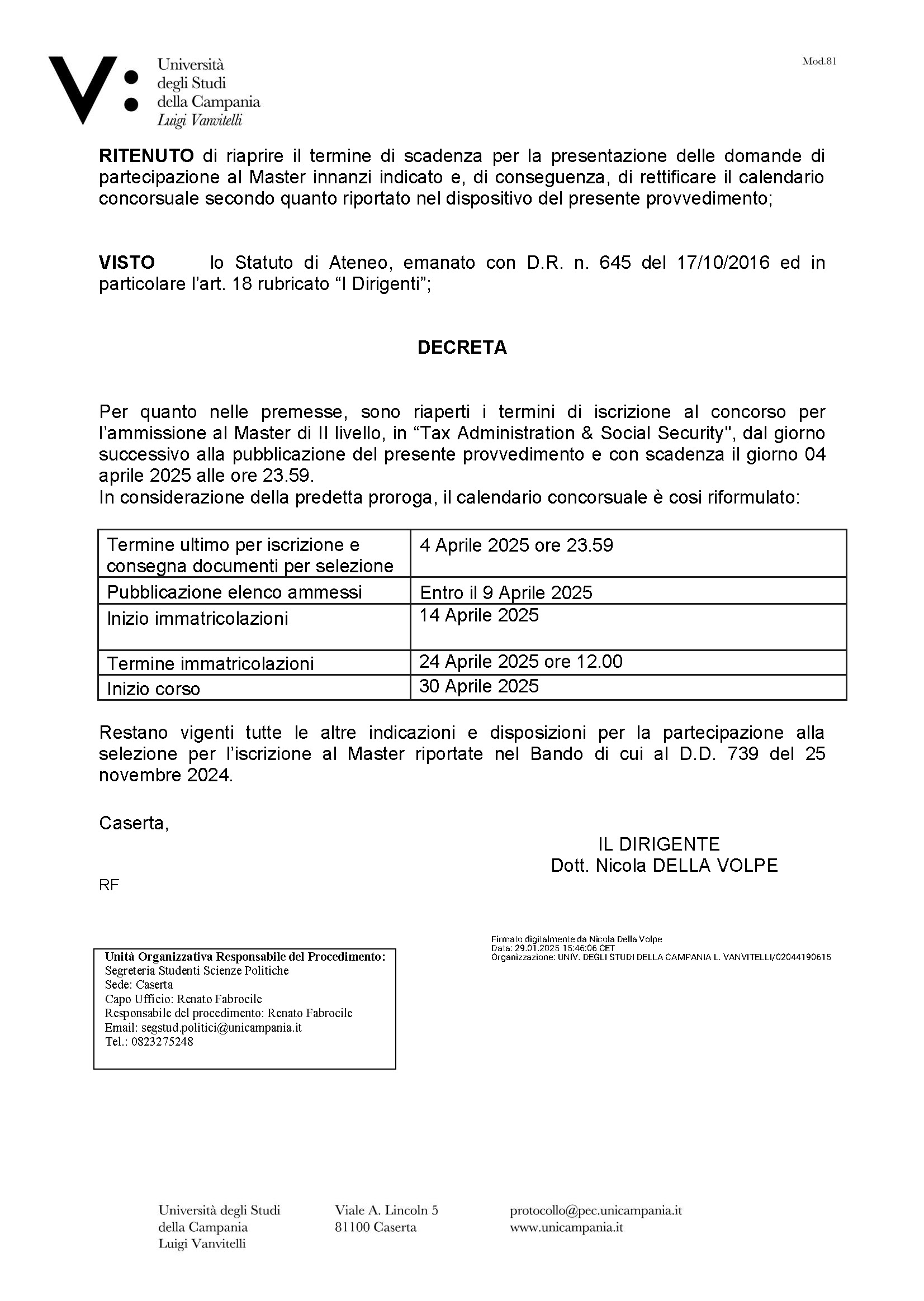decreto riapertura termini master Tax admin 2024 2